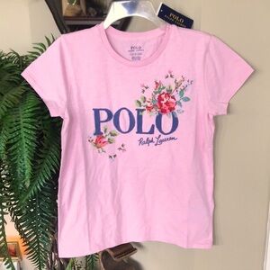 Brand New Polo Ralph Lauren Pink Cross Stitch Floral Short Sleeve Cotton Shirt